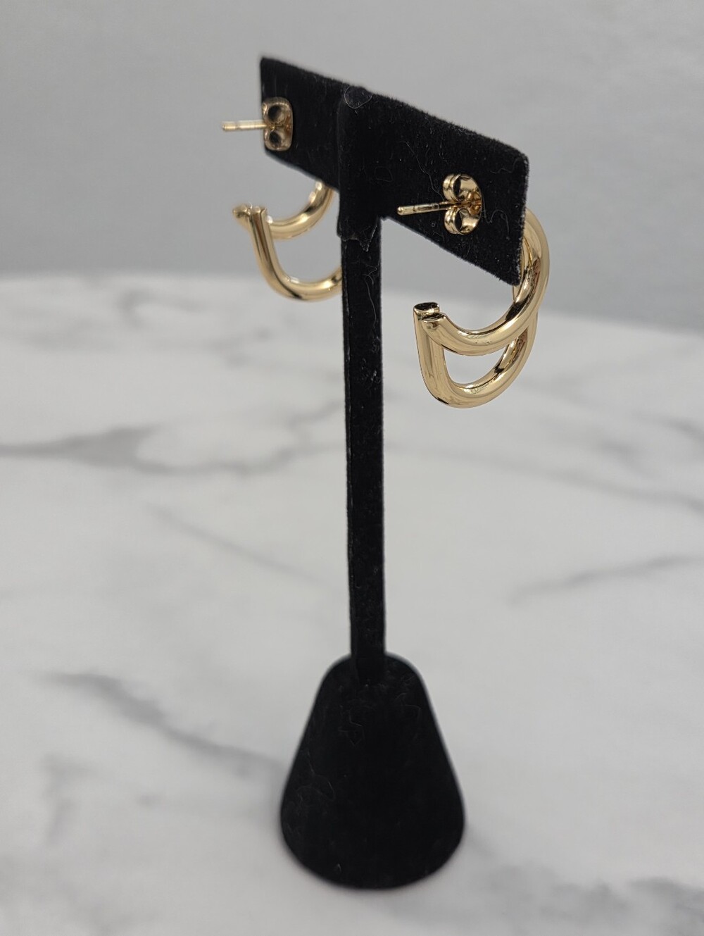 Gold Double Hoop Earrings Chubby Oval Huggie Hoops Statement - Picture 11 of 12